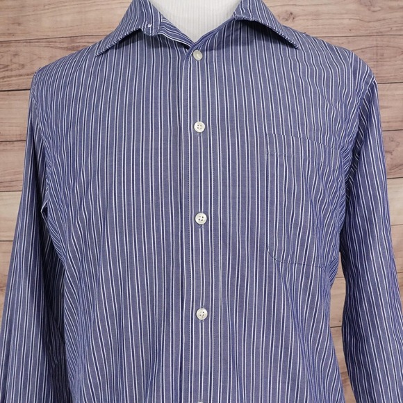 Chaps Other - Chaps Dress Shirt Mens 17 34/35 Blue Striped Regular Fit Wrinkle Resistant